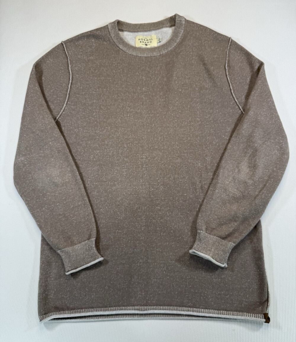 The Normal Brand Crewneck Sweater Mens Large Taupe 100% Cotton Knit Pullover